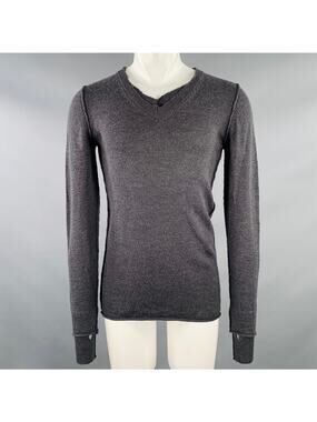 NICE COLLECTIVE Size S Grey Charcoal Knit Merino Wool V-Neck Sweater